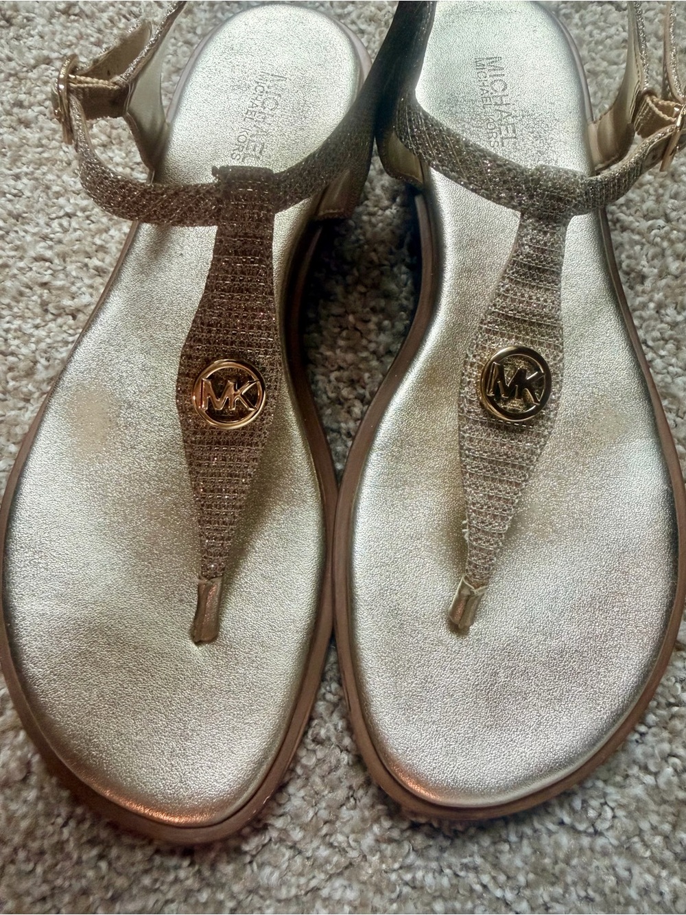 Michael Kors Metallic Sandals with MK Medallion, Size 8M, Great Condition